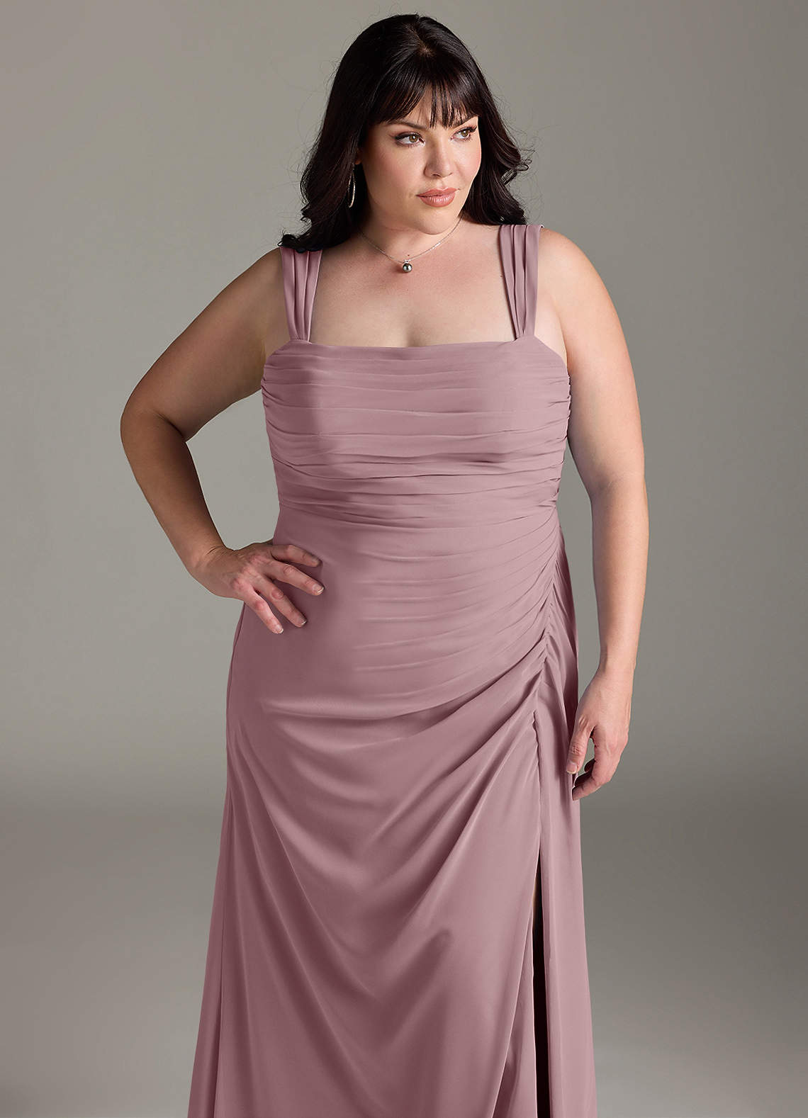 Azazie Jesaphine Bridesmaid Dresses Dusty Rose Sheath Bow Chiffon Dress image12