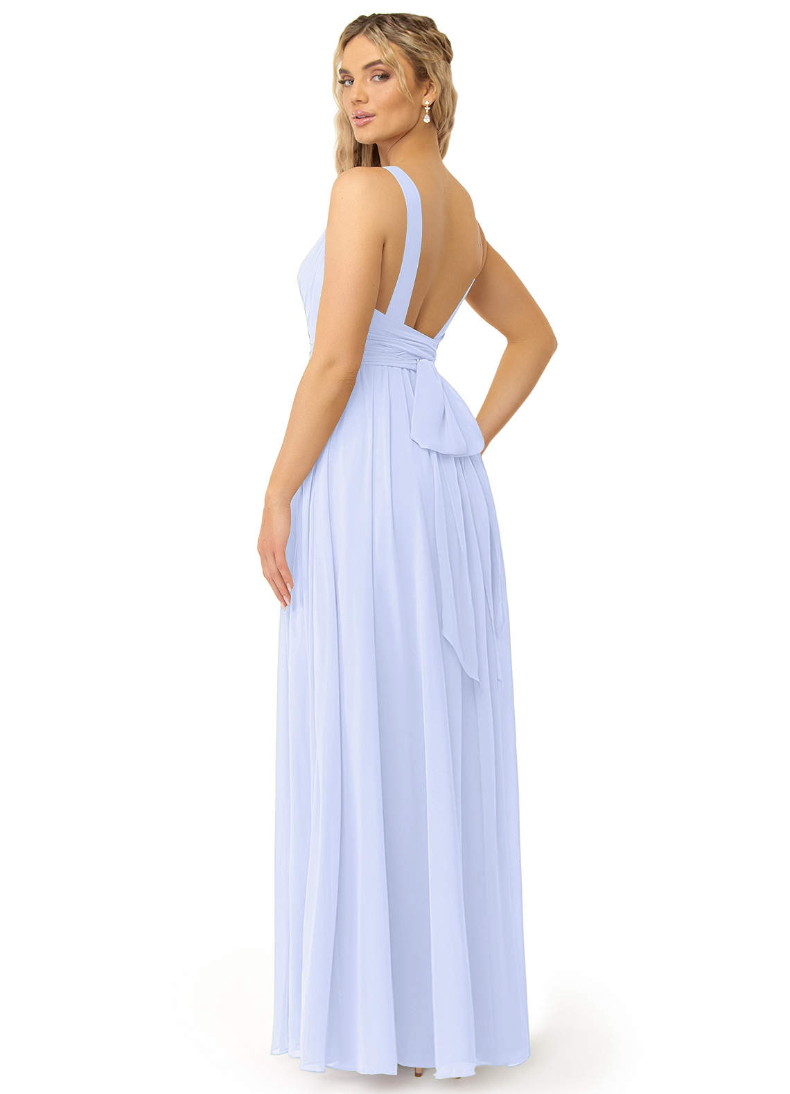 Azazie Kora Vestidos de damas de honor Vestido de Lavanda de Gasa de Corte en A con Plisado image4