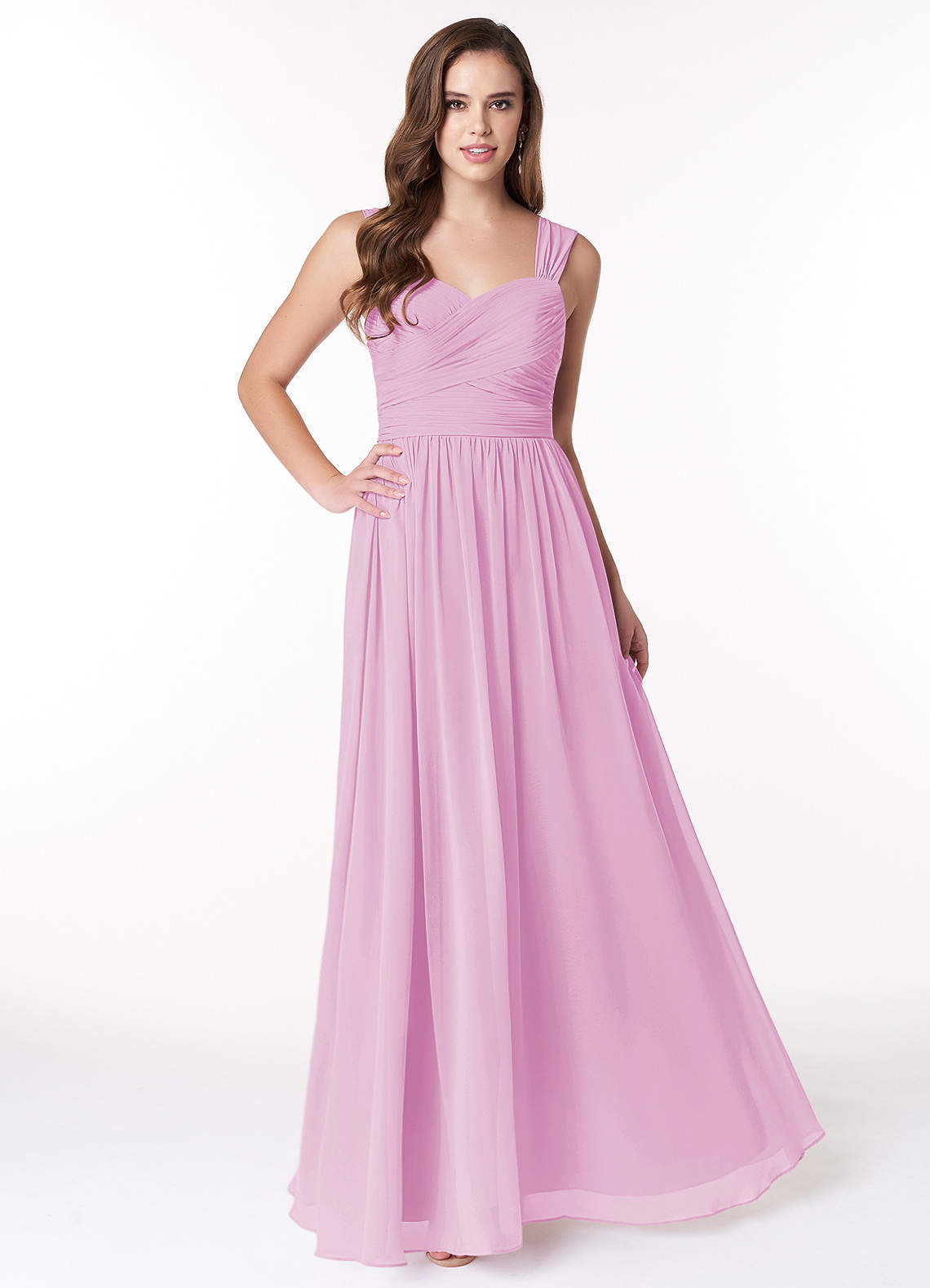 Azazie Zapheira Bridesmaid Dresses Candy Pink A-Line Ruched Chiffon Dress image1
