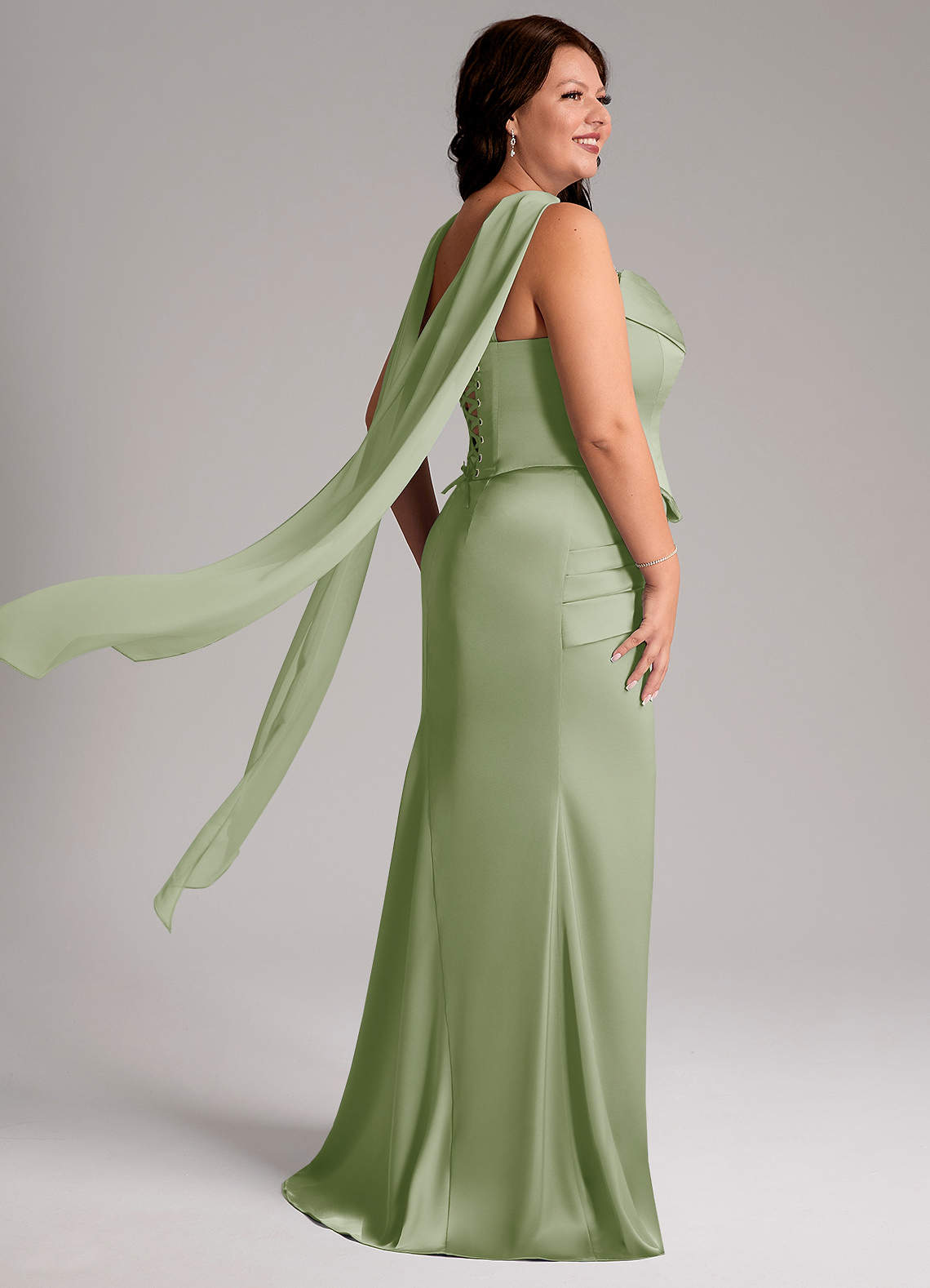 Azazie Sorrel Bridesmaid Dresses Dusty Sage Mermaid Strapless Stretch Satin Convertible Dress image7