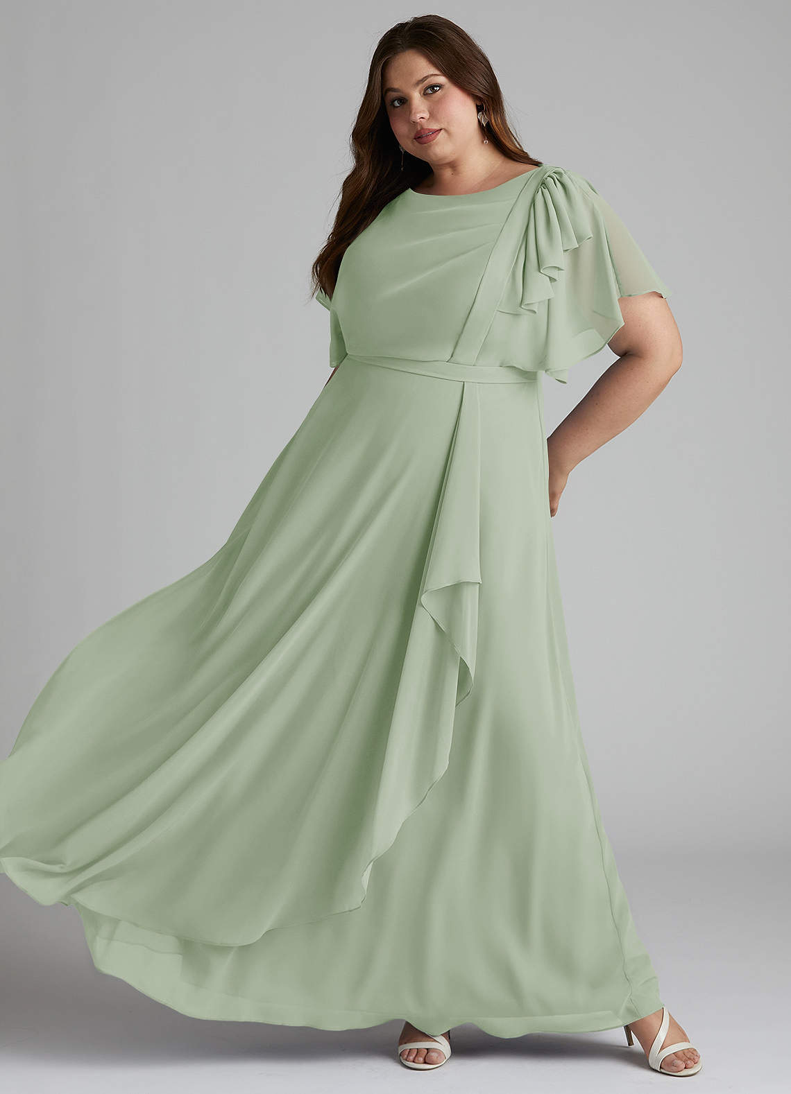 Azazie Aaliyah Modest Bridesmaid Dresses A-Line Scoop Pleated Chiffon Floor-Length Dress image7