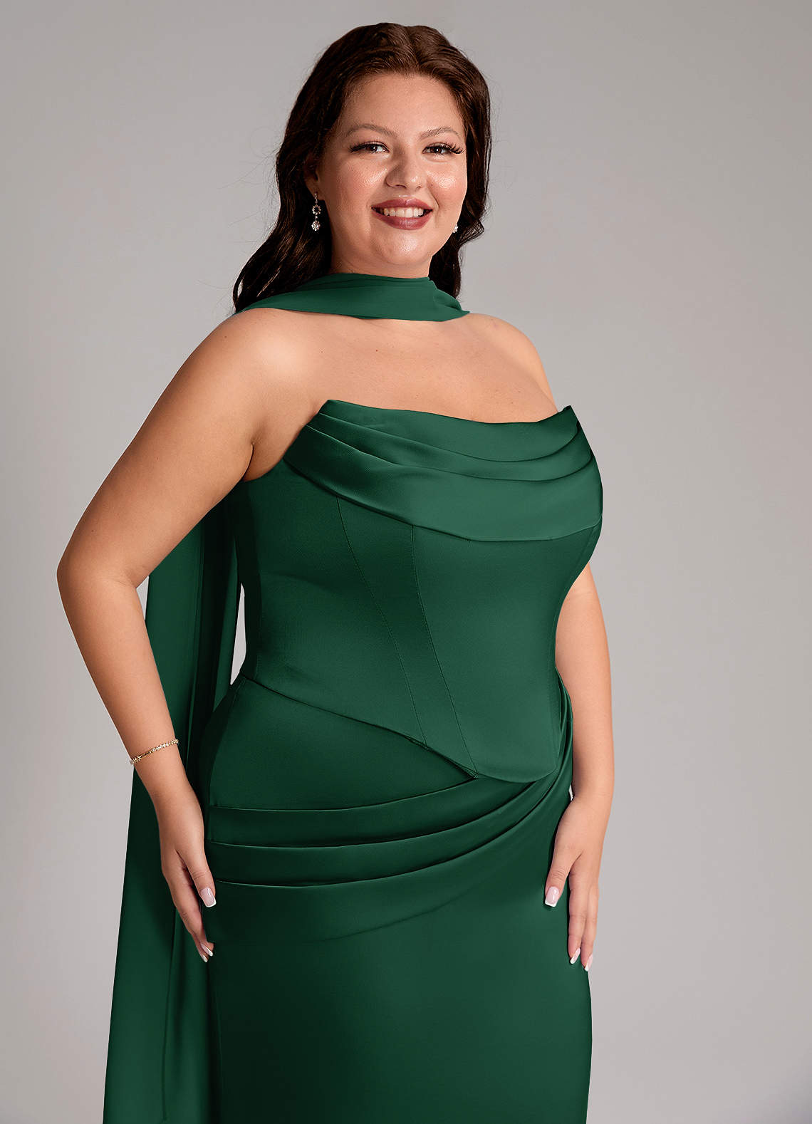 Azazie Sorrel Bridesmaid Dresses Dark Green Mermaid Strapless Stretch Satin Convertible Dress image9