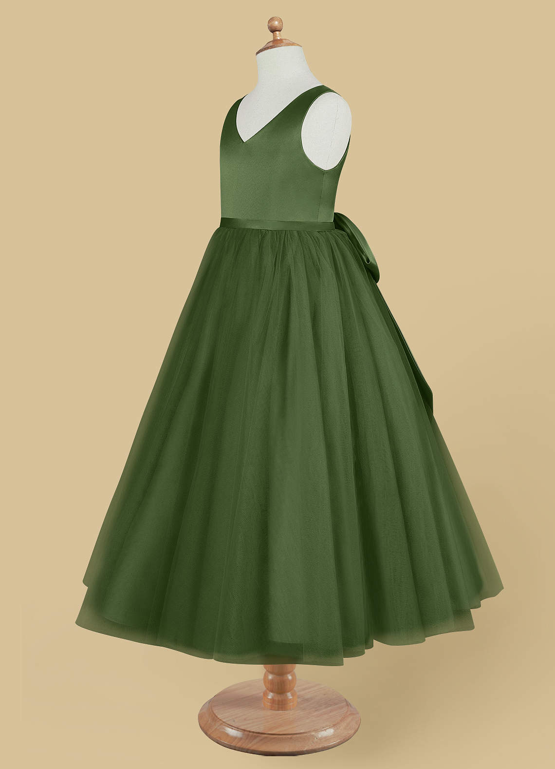 olive green tulle dress BABARONI Convertible Back Floor Length Tulle Dresses Olive Green, Olive Green / US0 main image 0
