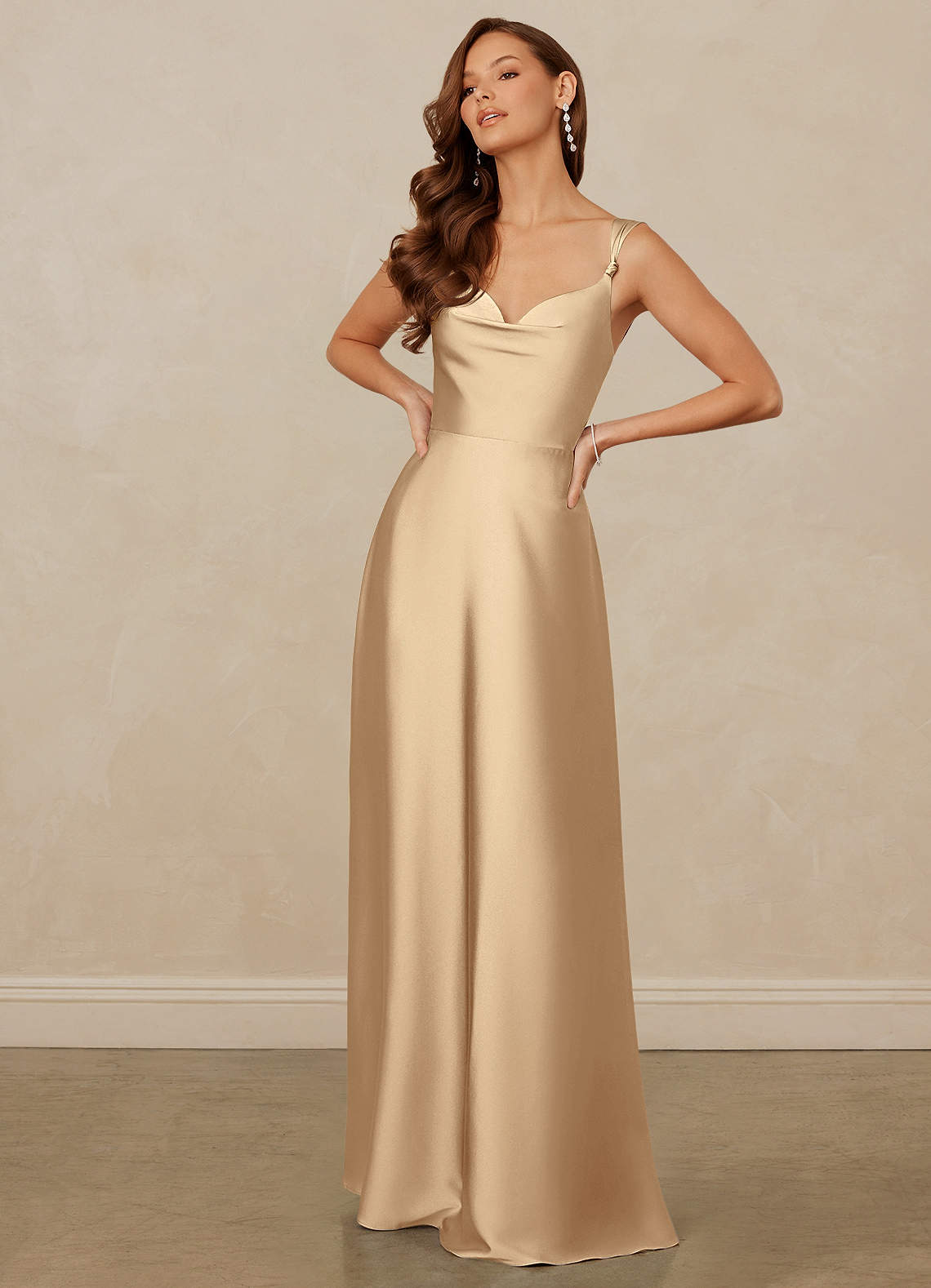 Christian Siriano Bridal for Azazie 1001 Bridesmaid Dresses Cowl Neck Stretch Satin A-line Dress image2