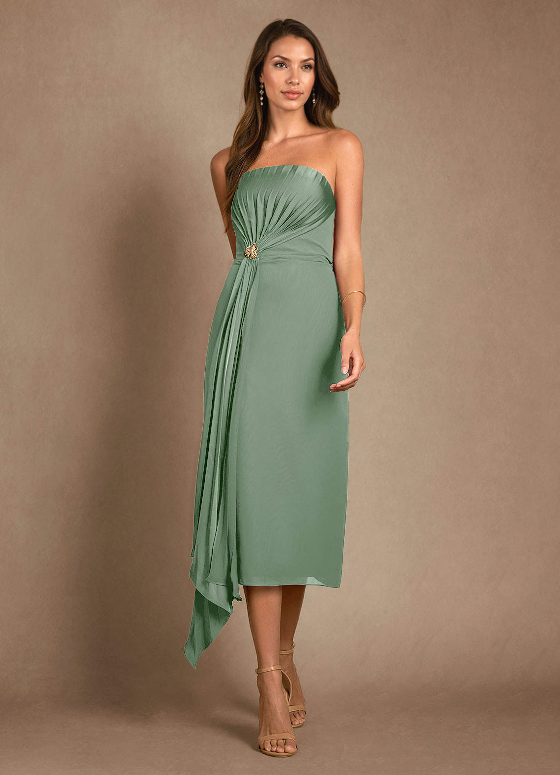 Azazie Dinanta vestidos de madre de la novia Vestido de Matcha de Gasa de Columna con Plisado image5