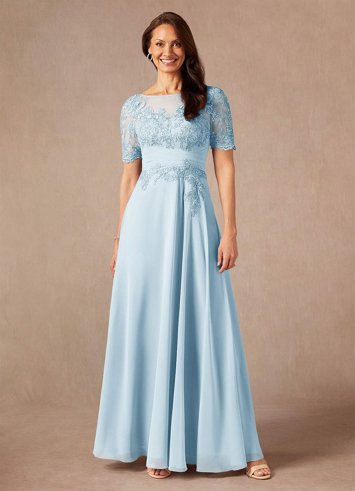 Azazie Raissa Kleider für die Brautmutter A-Linie Spitze Chiffon Kleid Himmelblau image1