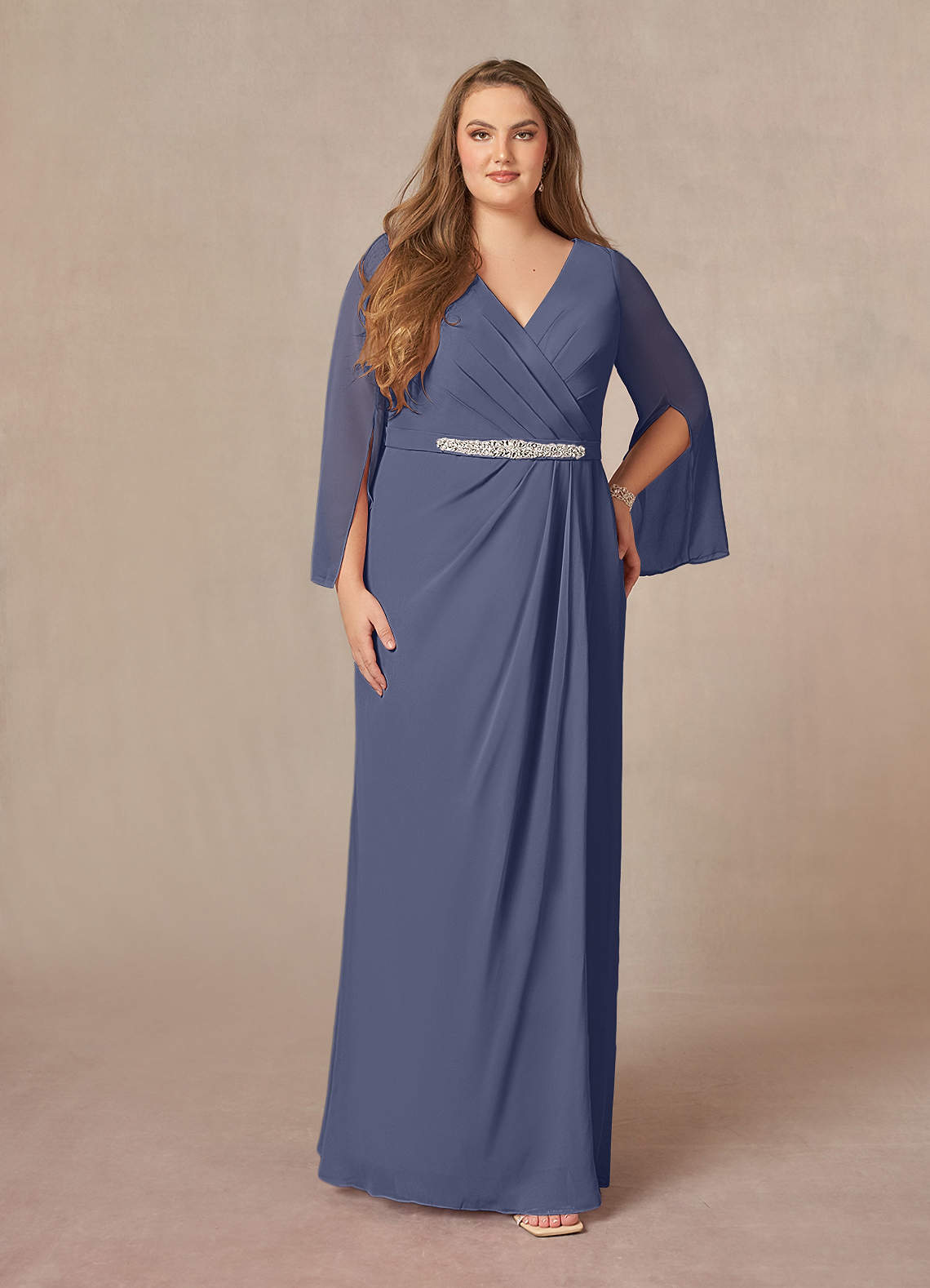 Azazie Belinda Mother of the Bride Dresses Stormy A-Line V-Neck Pleated Chiffon Dress image1
