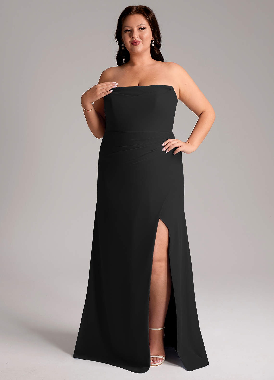 Azazie Leonis Bridesmaid Dresses Black Sheath Strapless Chiffon Convertible Dress image11