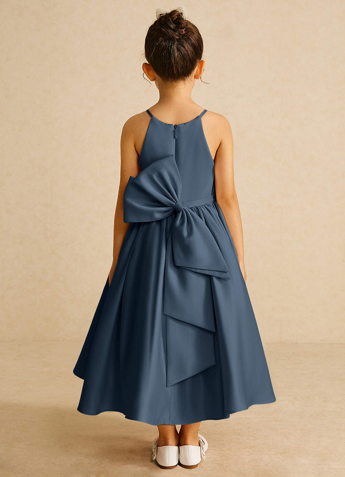 Azazie Sunray Flower Girl Dresses Neptune A-Line Spaghetti Strap Matte Satin Dress image1