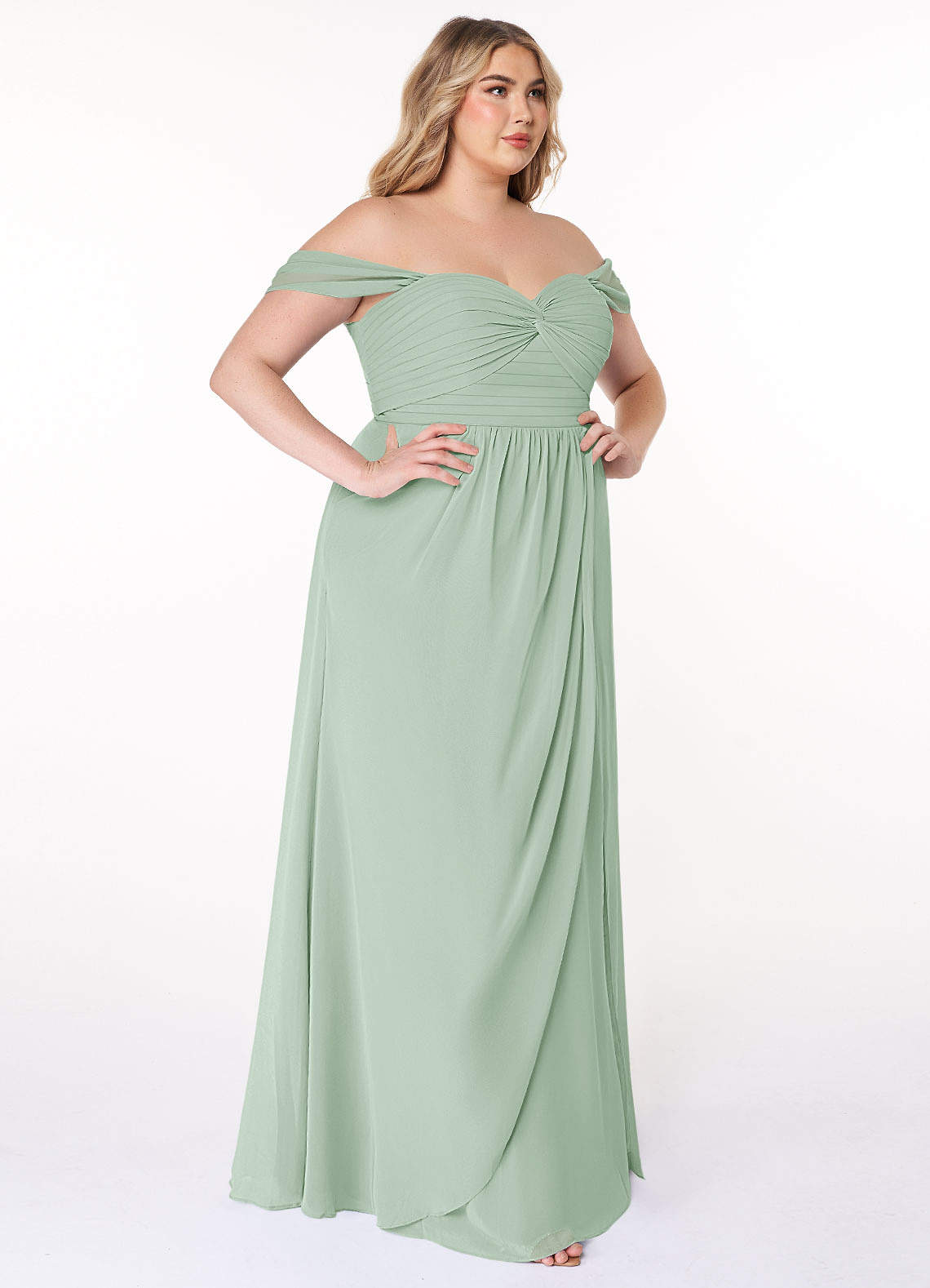 Azazie Plus Size A Line Princess Sweetheart Floor Length Chiffon Bridesmaid Dresses Agave