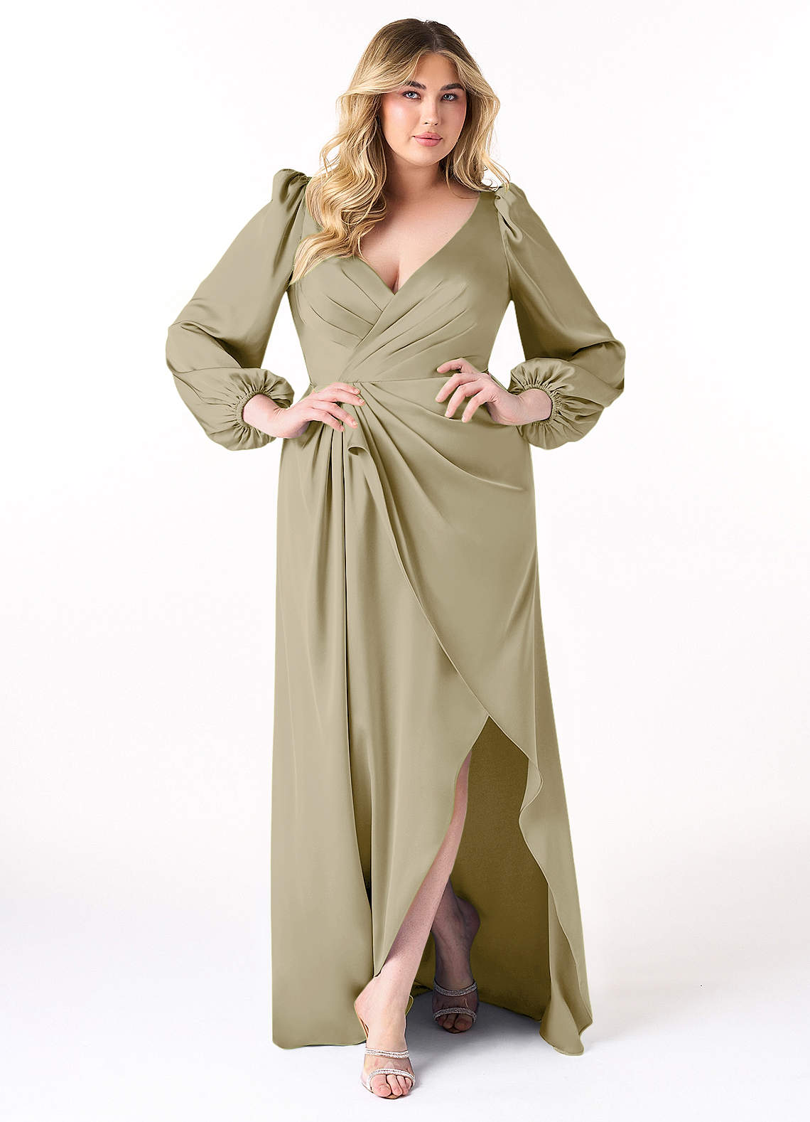 Azazie Mel Final Sale Rust Sheath Long Sleeve Stretch Satin Dress image1