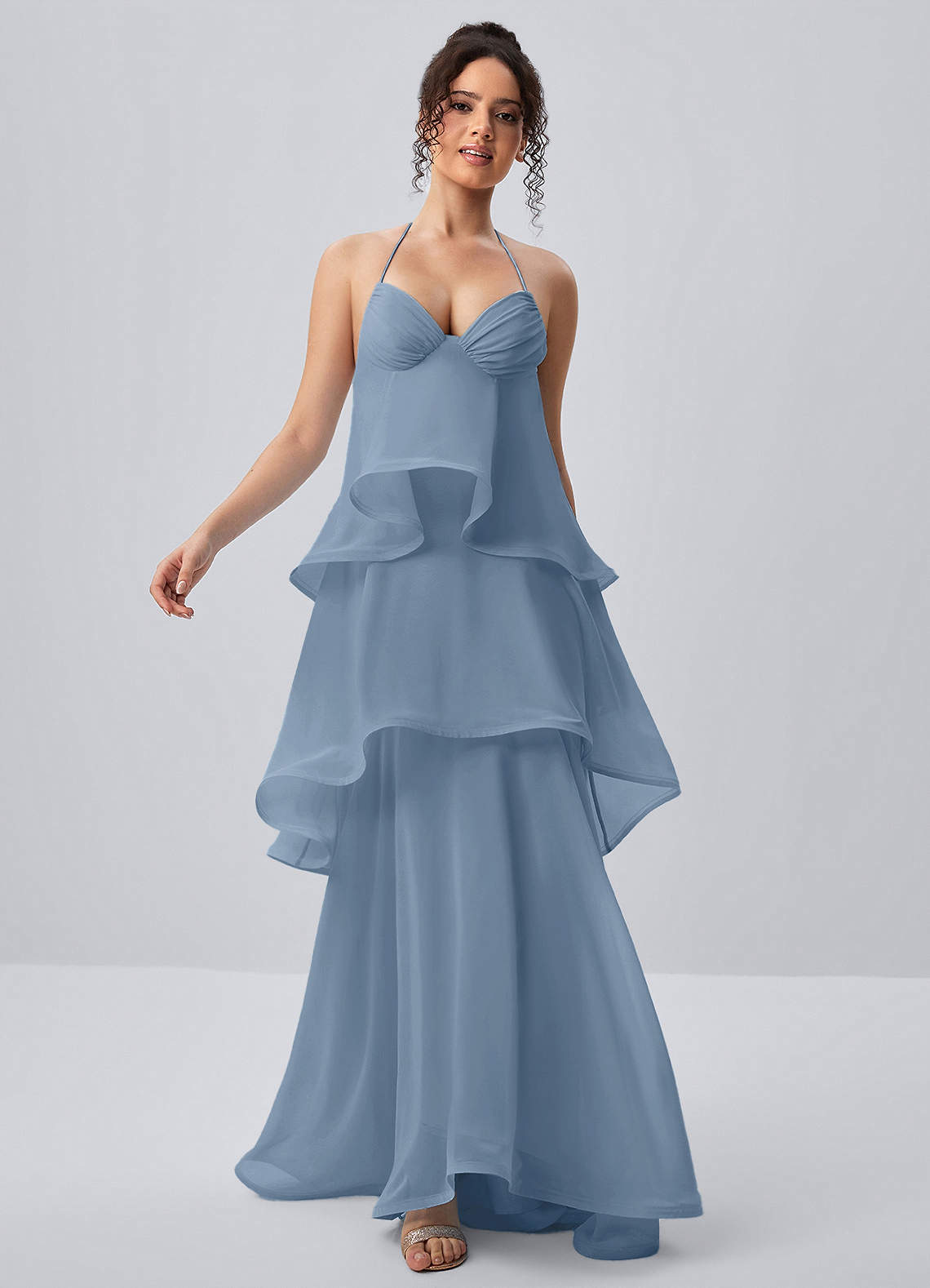 Eliaofen Dusty Blue Chiffon Ruffles Maxi Dress