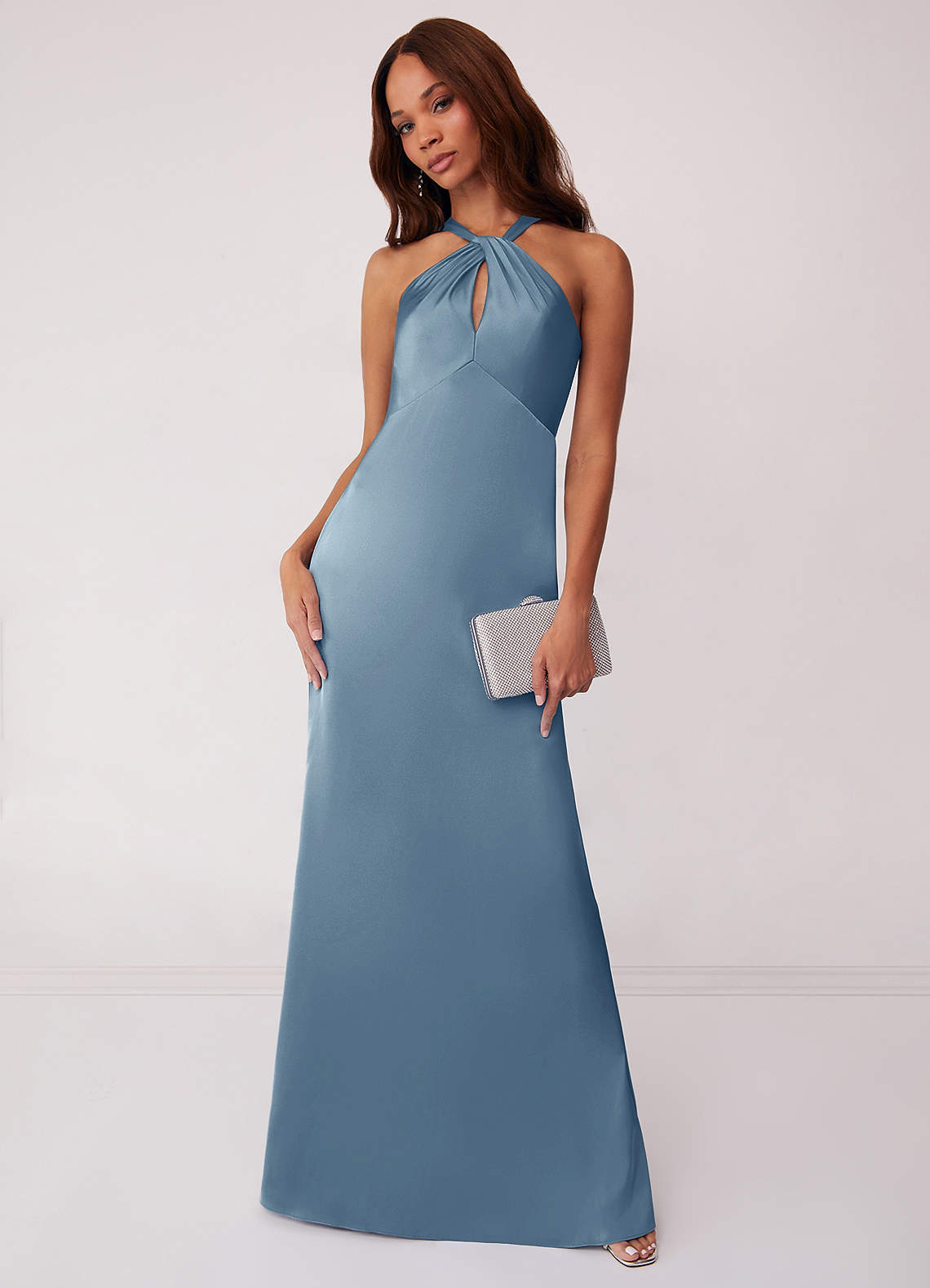 Barbie ♥ Azazie Bridesmaid Dresses Dusty Blue Sheath Stretch Satin Dress image1