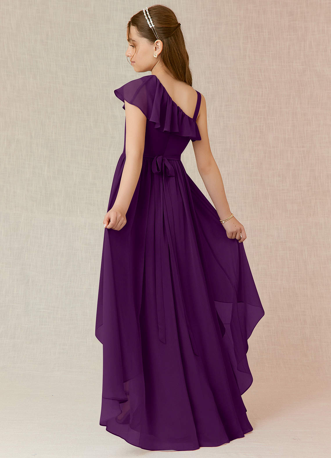 Azazie Mango Junior Grape A-Line Ruched Chiffon Dress image1