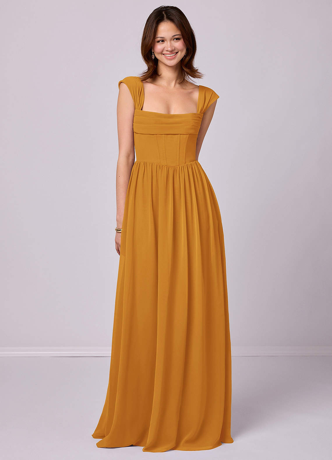 Barbie ♥ Azazie Bridesmaid Dresses Butterscotch A-Line Corset Chiffon Dress image1