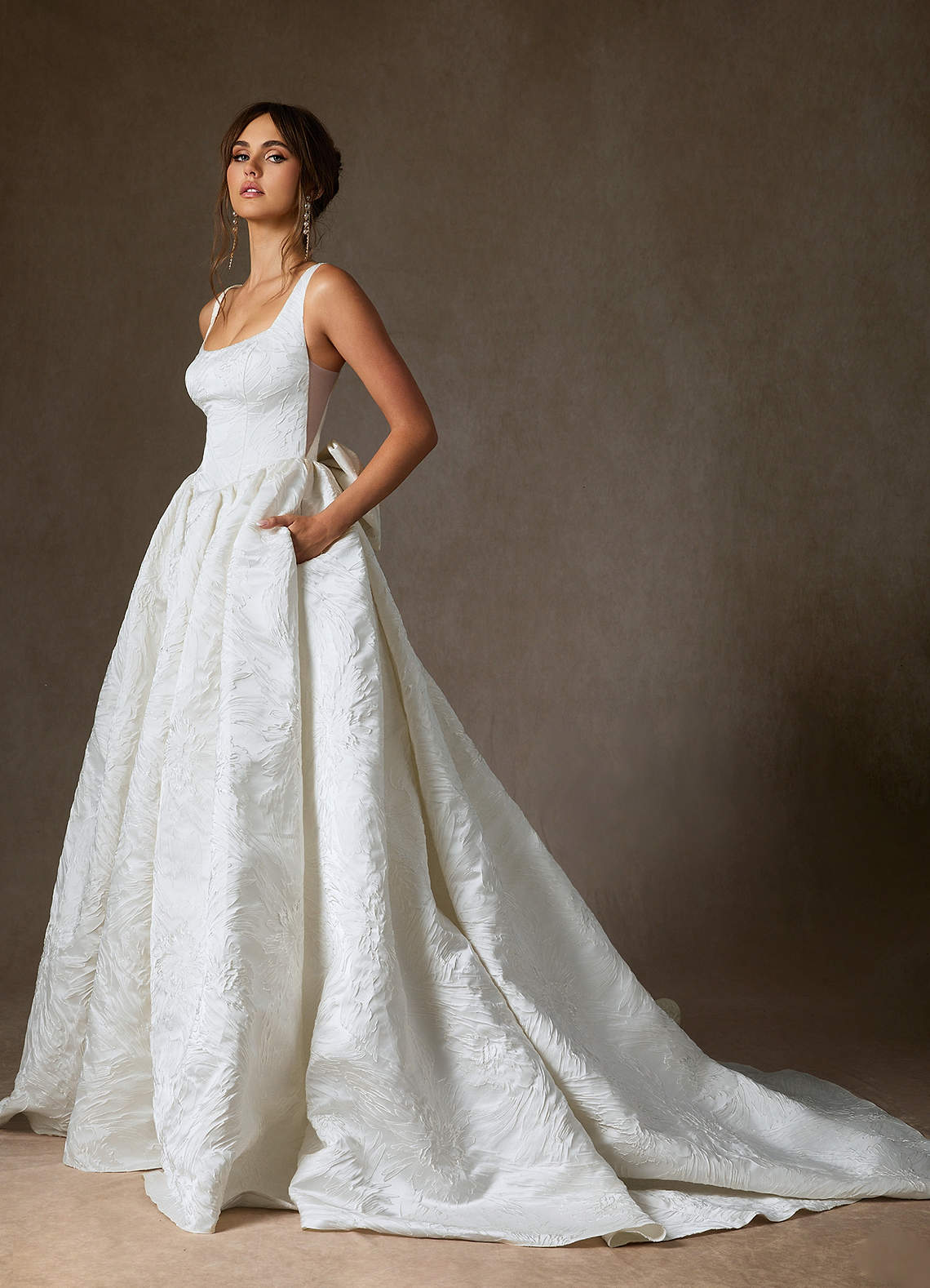 Azazie Skylin Wedding Dresses Diamond White Ball-Gown with Pockets Floral Jacquard Dress image6