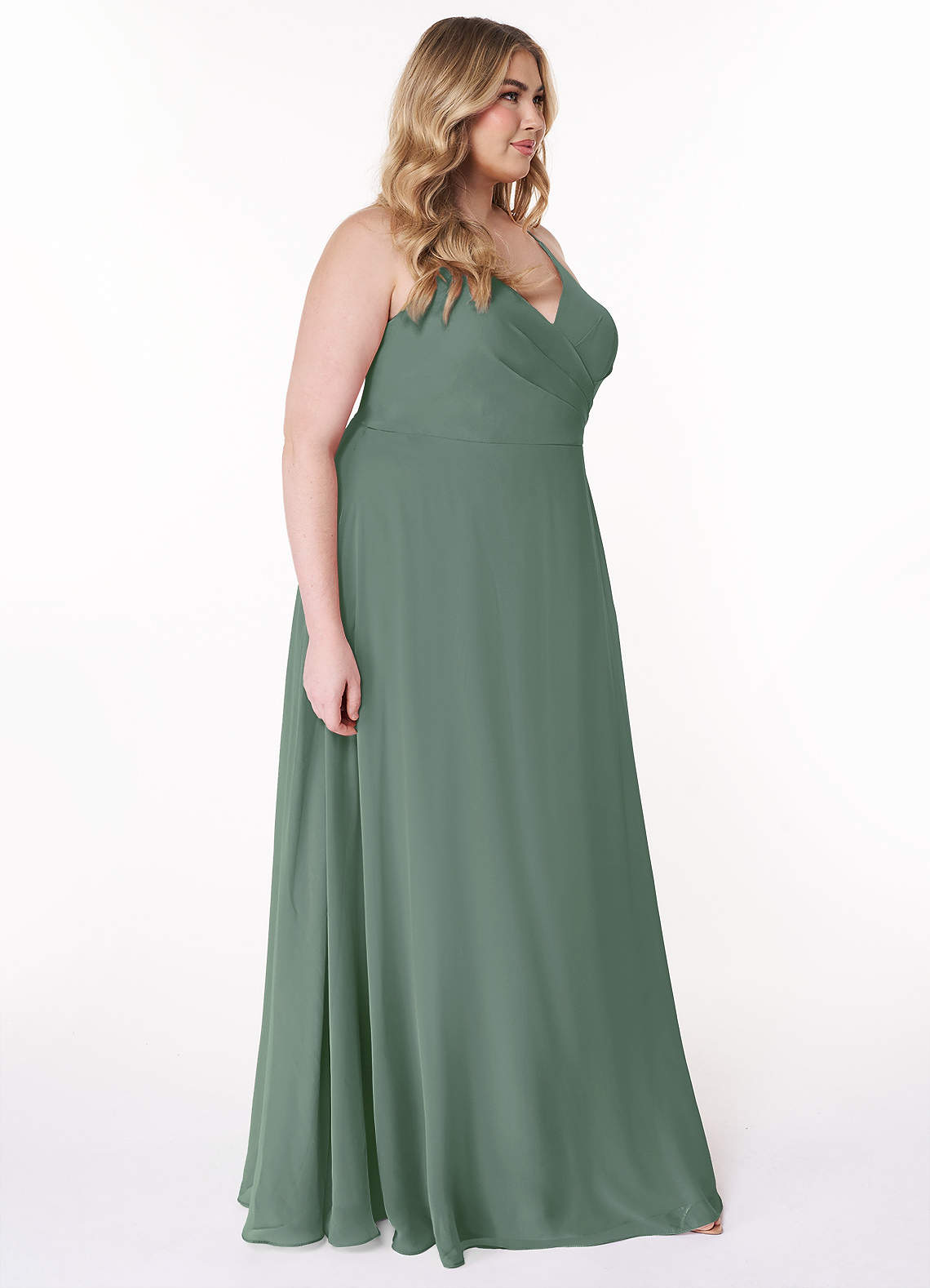 Azazie Davis Bridesmaid Dresses Eucalyptus A-Line V-Neck Chiffon Dress image9