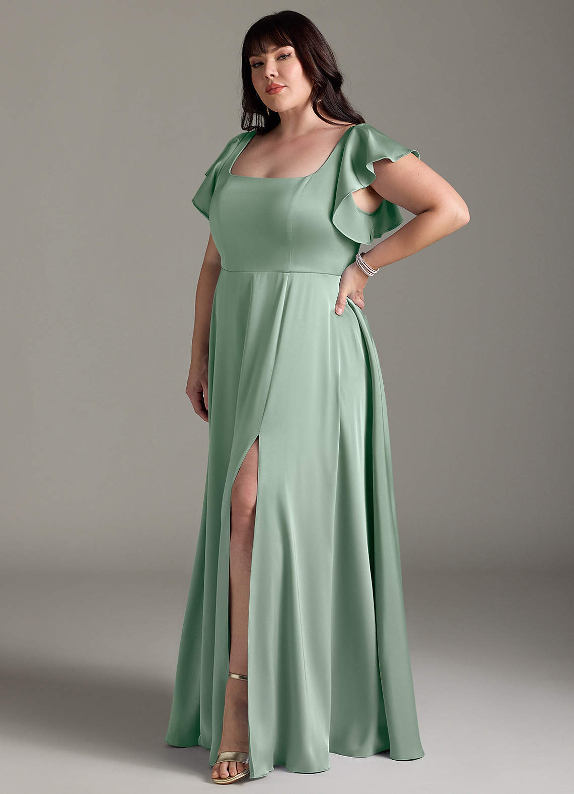 Azazie Bondi Bridesmaid Dresses Agave A-Line Bow Stretch Satin Dress image8