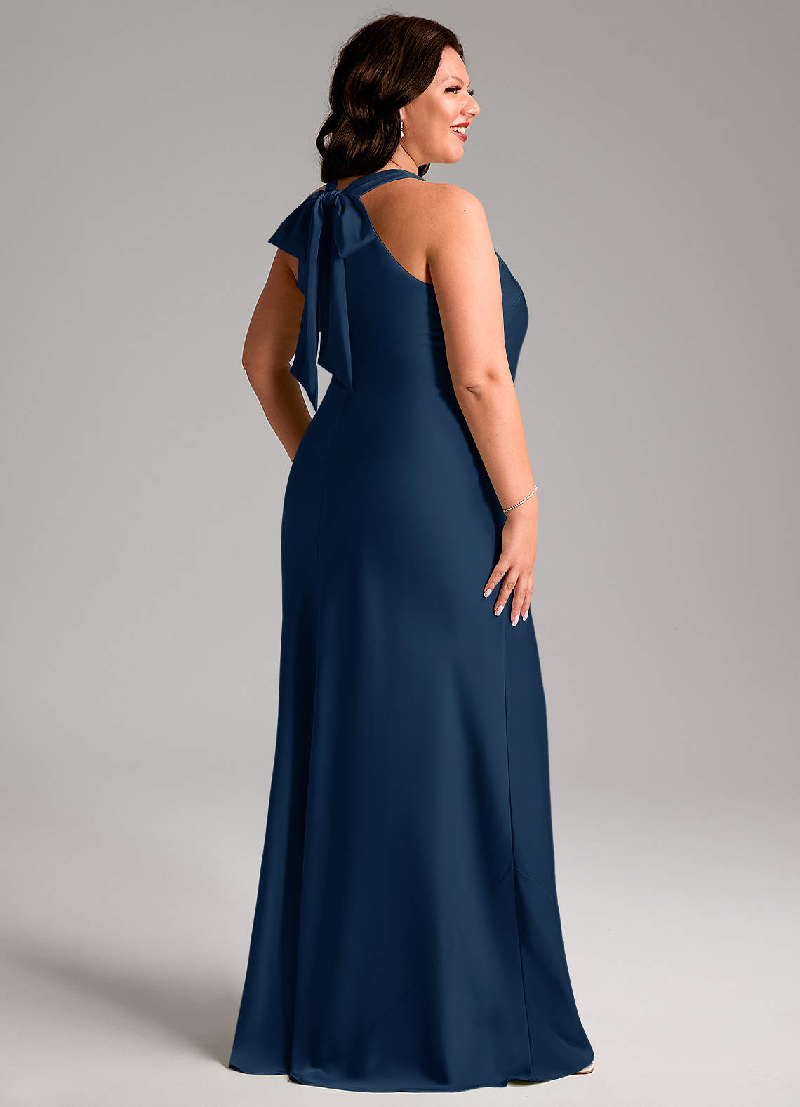 Azazie Doretta Bridesmaid Dresses Dark Navy Mermaid Pleated Stretch Satin Dress image6
