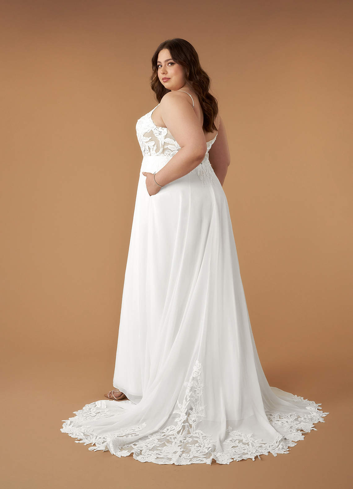 Azazie Kimmarie Wedding Dresses Diamond White Champagne A-Line V-Neck Sequins Chiffon Dress image10
