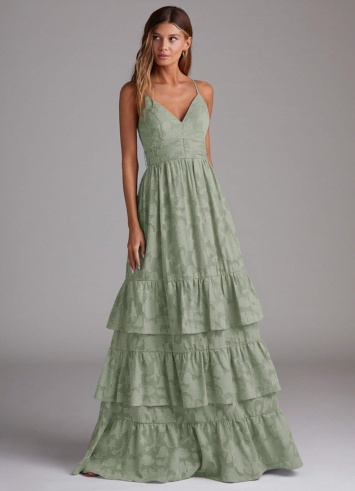 Nathalia Agave A-Line Bow Floral Burnout Floor-Length