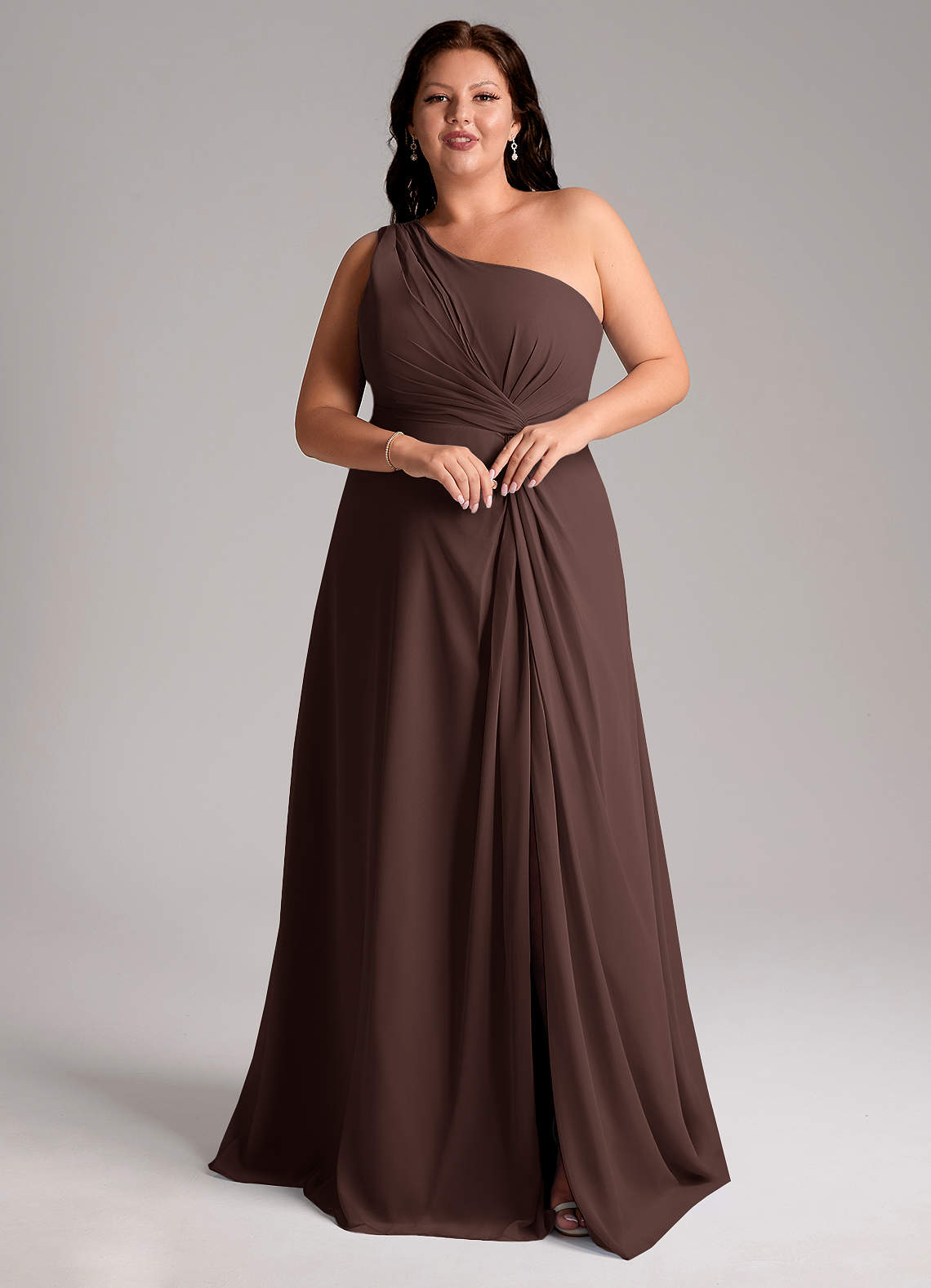 Azazie Brooke Brautjungfernkleider A-Linie One-Shoulder Chiffon Kleid Ganache image9