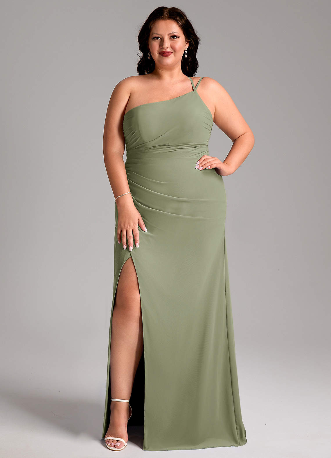 Azazie Eren Bridesmaid Dresses Pistachio Sheath One Shoulder Chiffon Dress image1