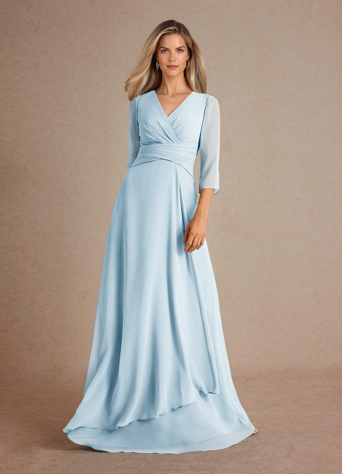 Azazie Mayfield Abiti per la Madre della Sposa Abito A-Line in Chiffon Plissettato Azzurro image4