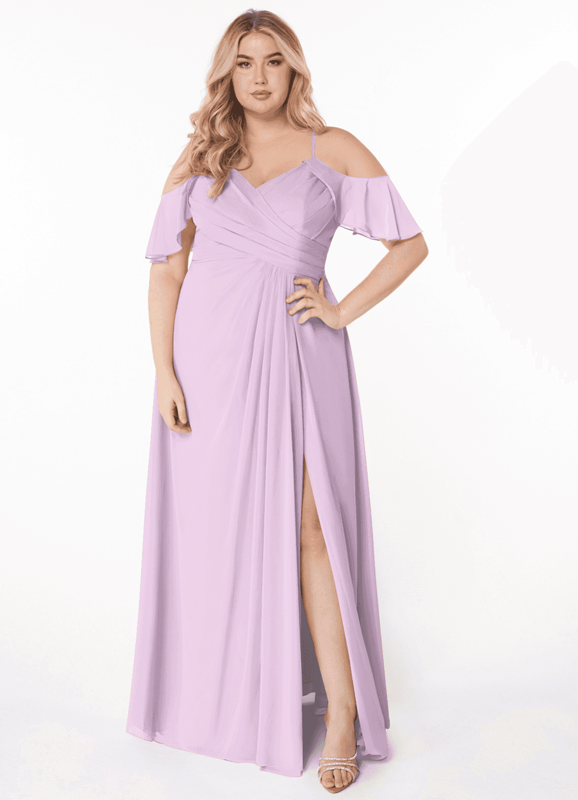 Azazie Dakota Bridesmaid Dresses Frosted Lilac A-Line V-Neck Pleated Chiffon Dress image1