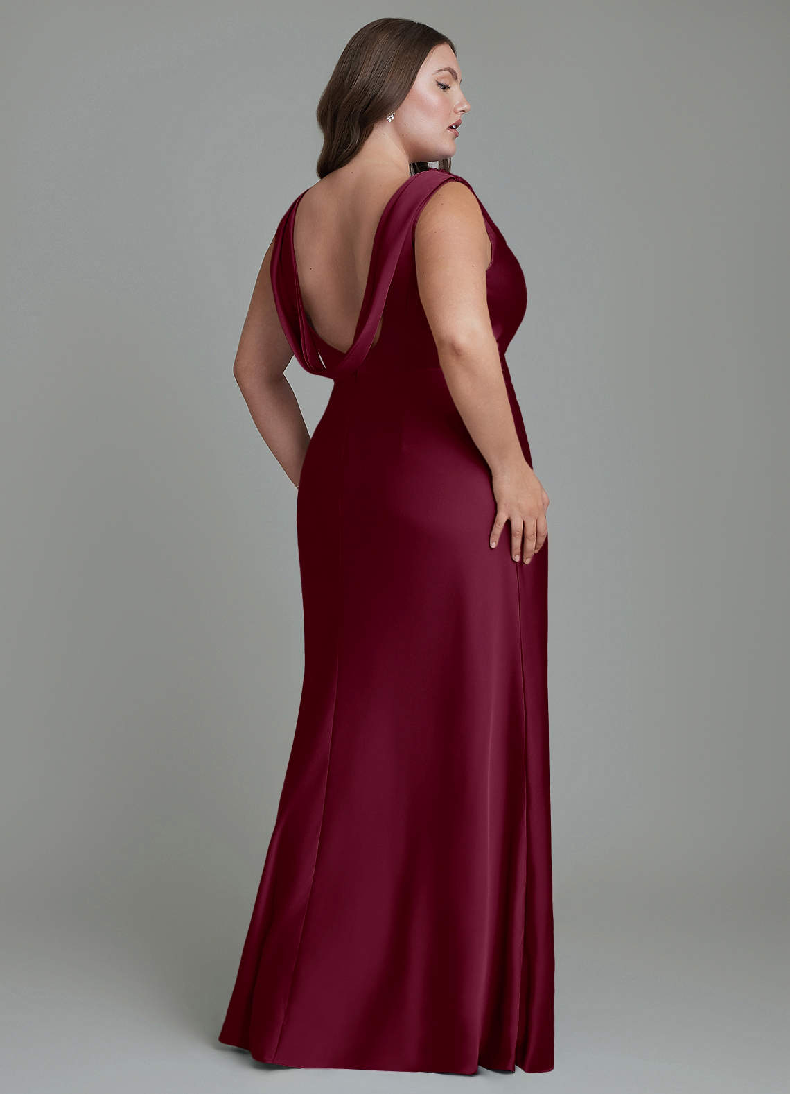 Azazie Kieryn Bridesmaid Dresses Mulberry Mermaid Pleated Stretch Satin Dress image7