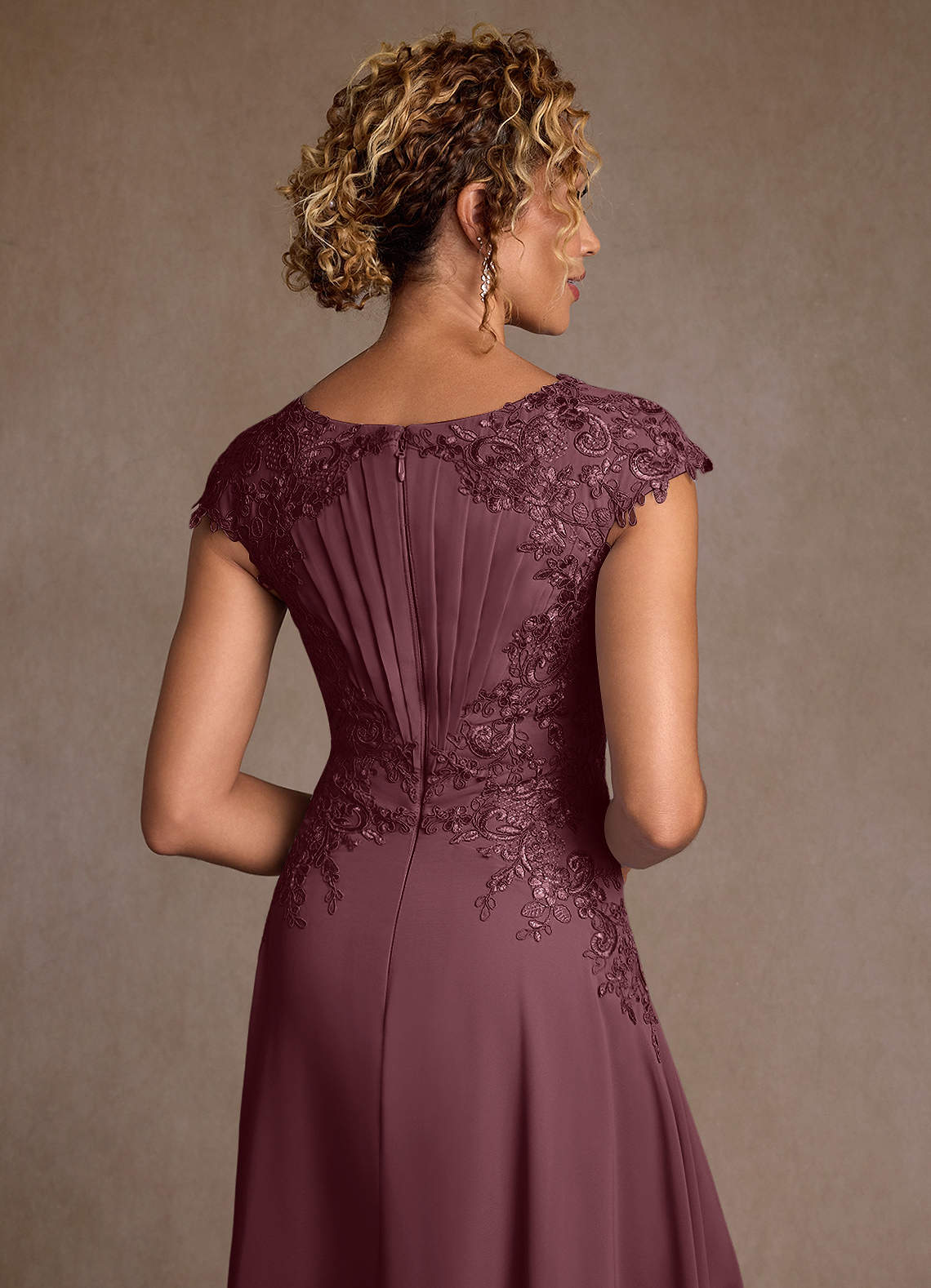 Azazie Crista Mother of the Bride Dresses Sangria A-Line Lace Chiffon Dress image5