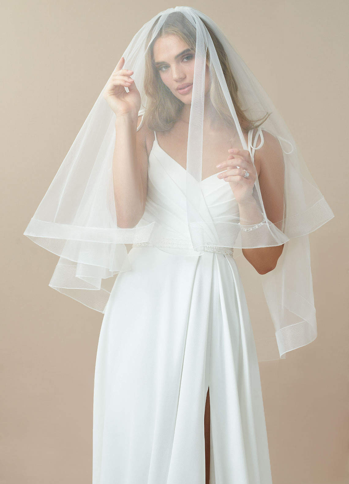 front Richelle Fingertip Veil With Blusher