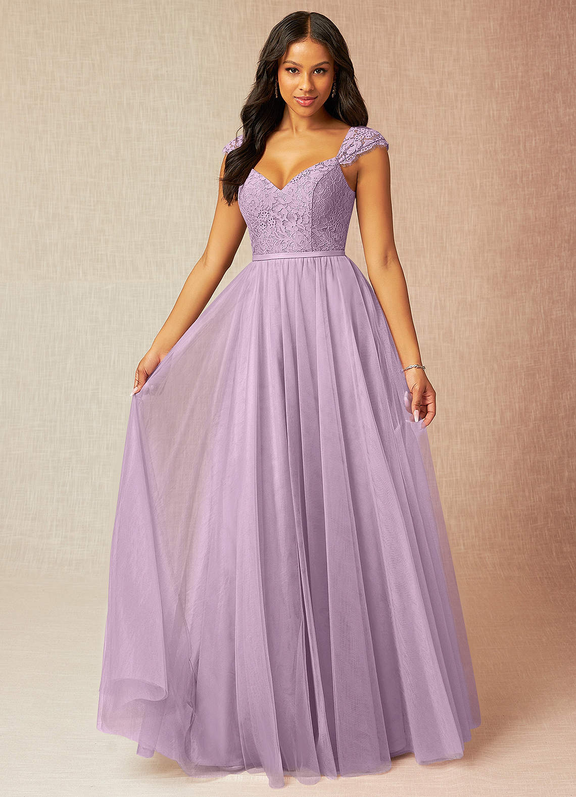 Azazie Luxi Bridesmaid Dresses Wisteria A-Line Pleated Tulle Dress image1