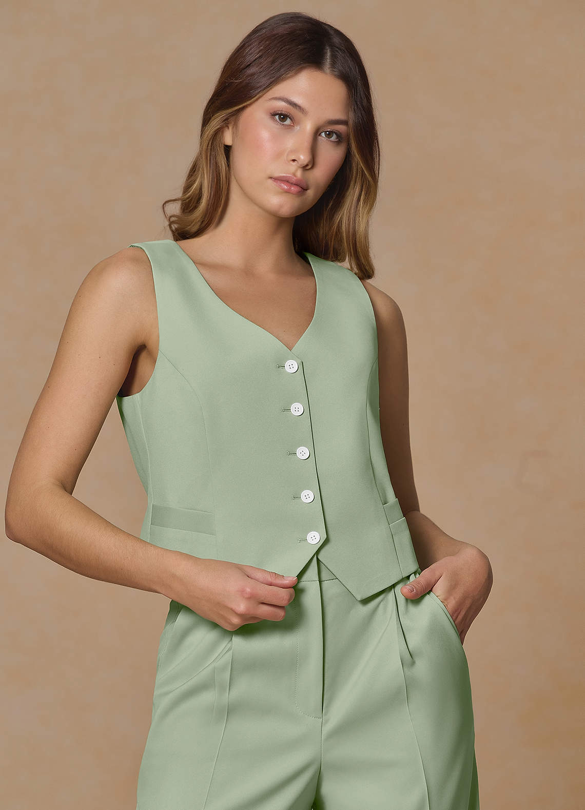 front Rowan Dusty Sage Refined Weave Performance vest