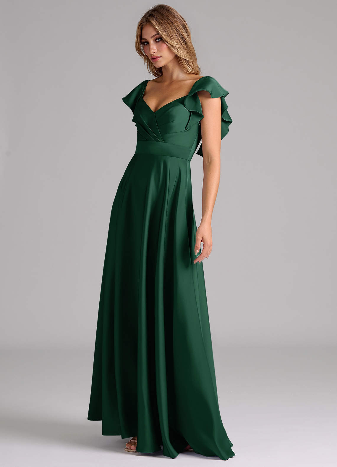 Azazie Leilani Bridesmaid Dresses Dark Green A-Line Ruched Stretch Satin Dress image7