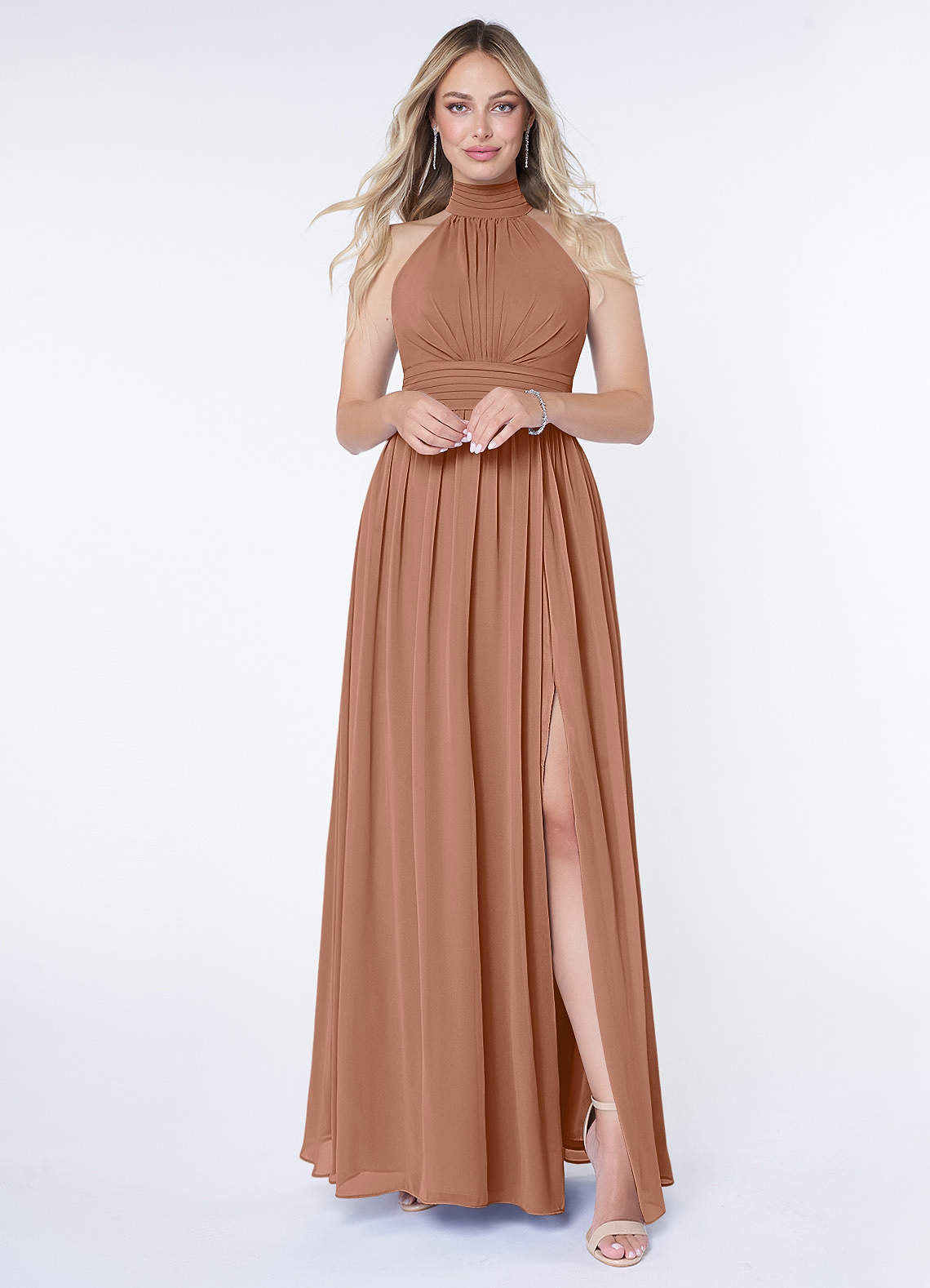 Azazie Iman Bridesmaid Dresses Bronzer A-Line A-Line Ruched Chiffon Dress image1