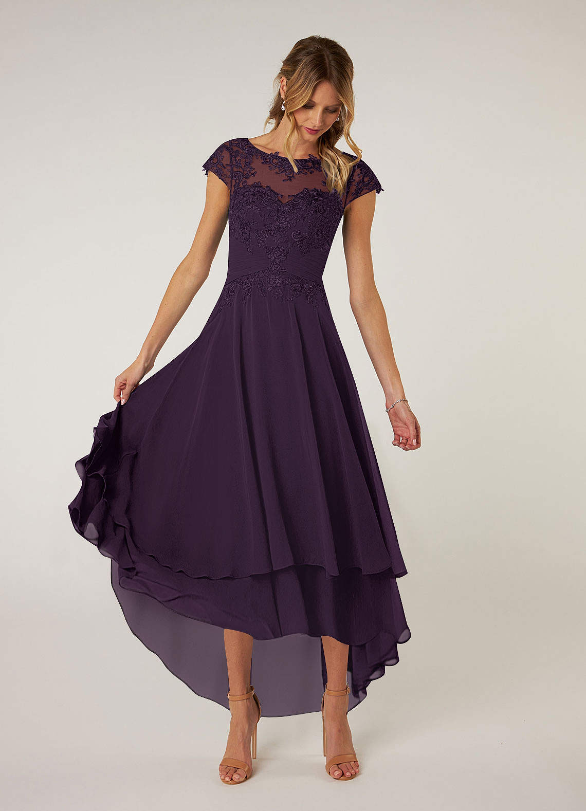 Azazie Shonda Mother of the Bride Dresses Plum Lace Chiffon Dress image1