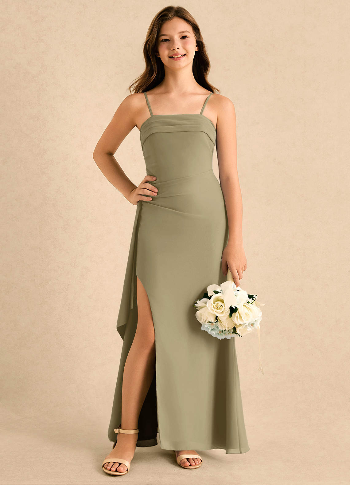 jennie green dress Azazie Girls Formal Moss A-Line Pleated Chiffon confirmation