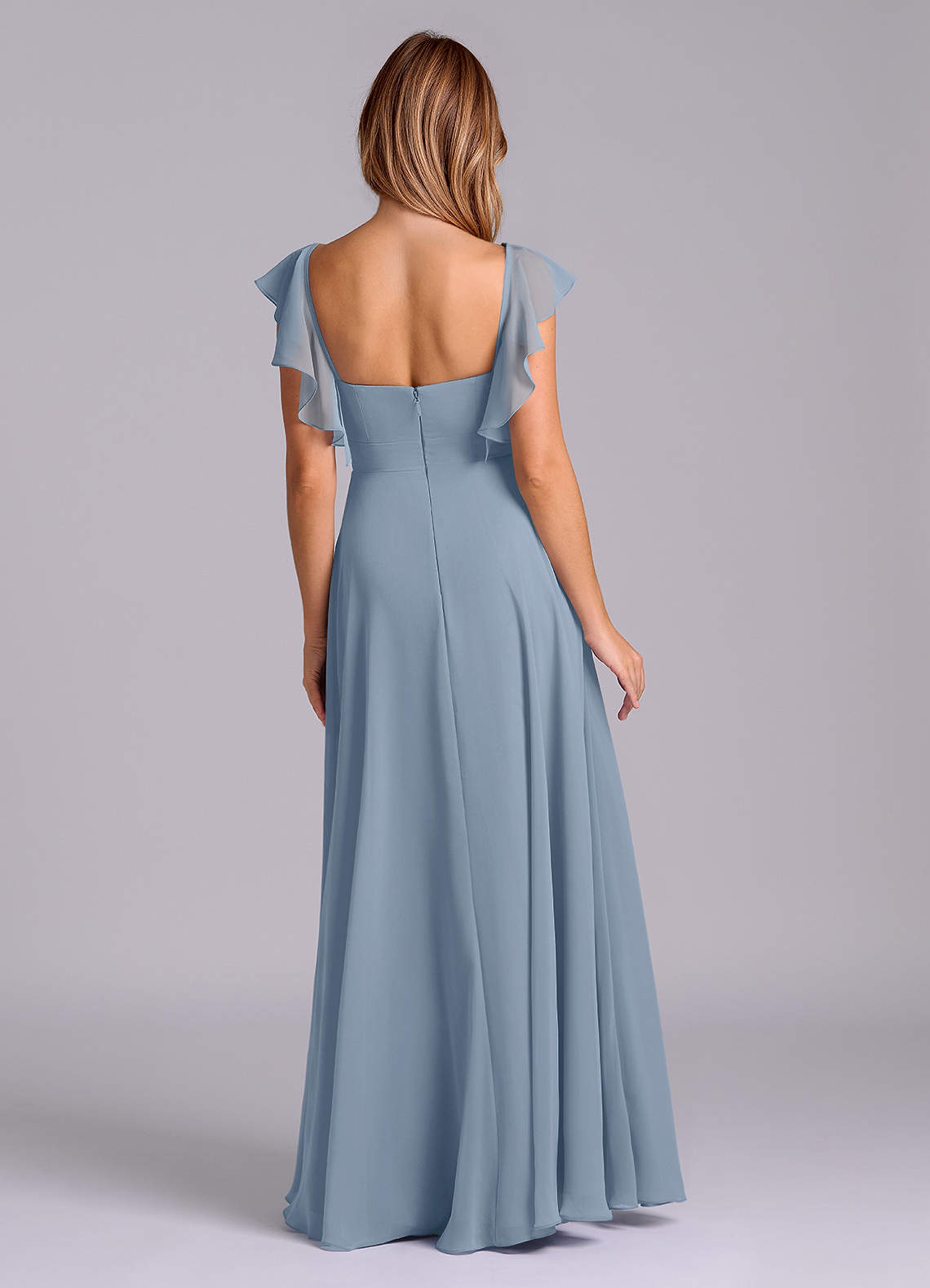 Azazie Leilani Bridesmaid Dresses Dusty Blue A-Line Pleated Chiffon Dress image1