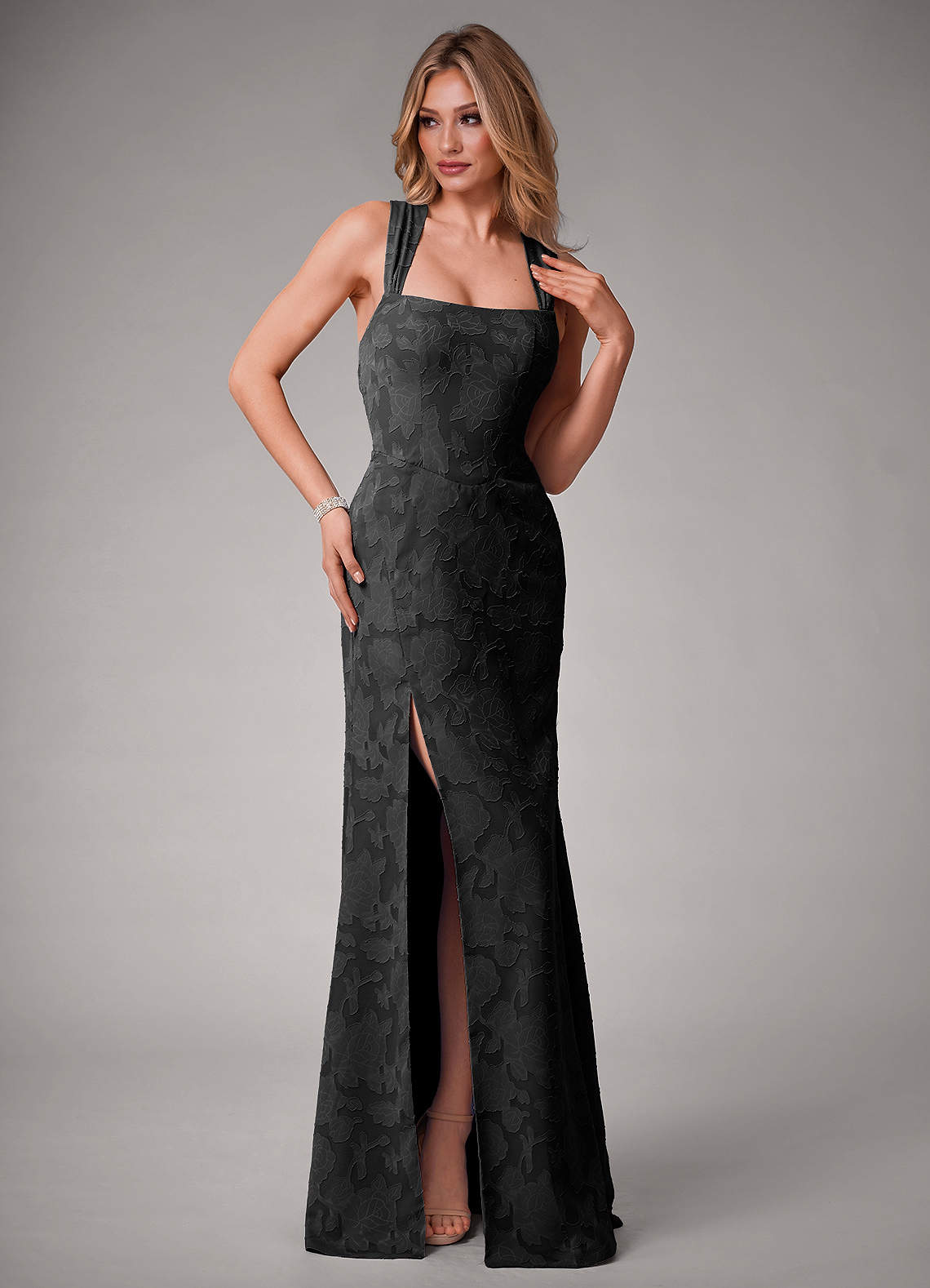 Azazie Luci Bridesmaid Dresses Black Mermaid Pleated Floral Burnout Convertible Dress image5