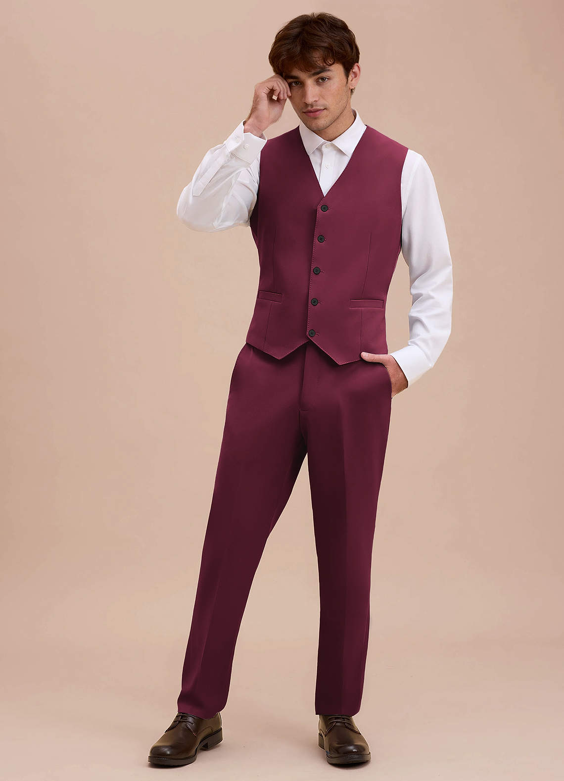 front Ethan Burgundy Refined Weave Suit Vest