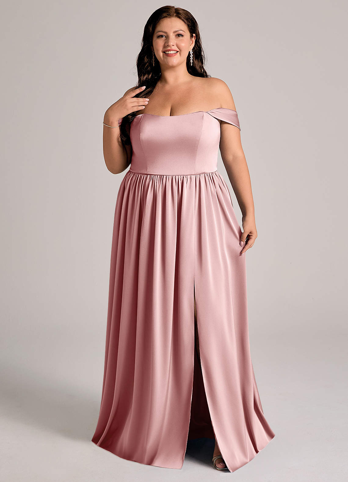 Azazie Calianna Vestidos de damas de honor Vestido de Rosa Polvorienta de Satén Elástico de Línea A Convertible con Vestidos sin tirantes image7