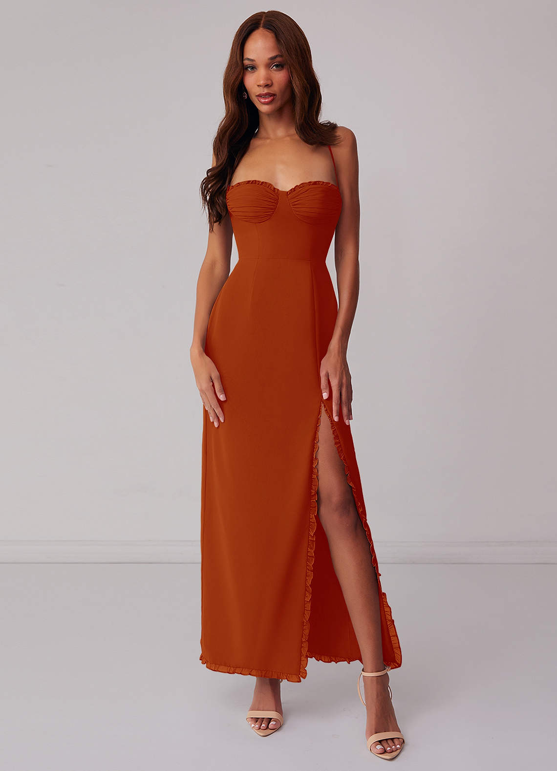 Barbie ♥ Azazie Bridesmaid Dresses Paprika Sheath Corset Chiffon Dress image1