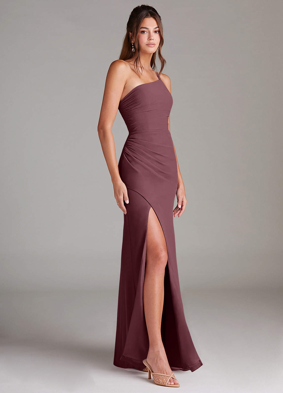 Azazie Eren Jurken voor bruidsmeisjes Jurk van Chiffon met Kolom One-Shoulder Sangria image3