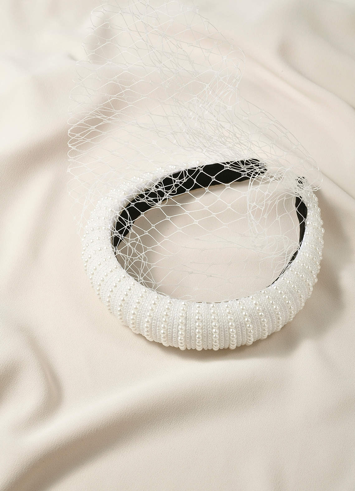 front Bridal Pearl Veil Headband