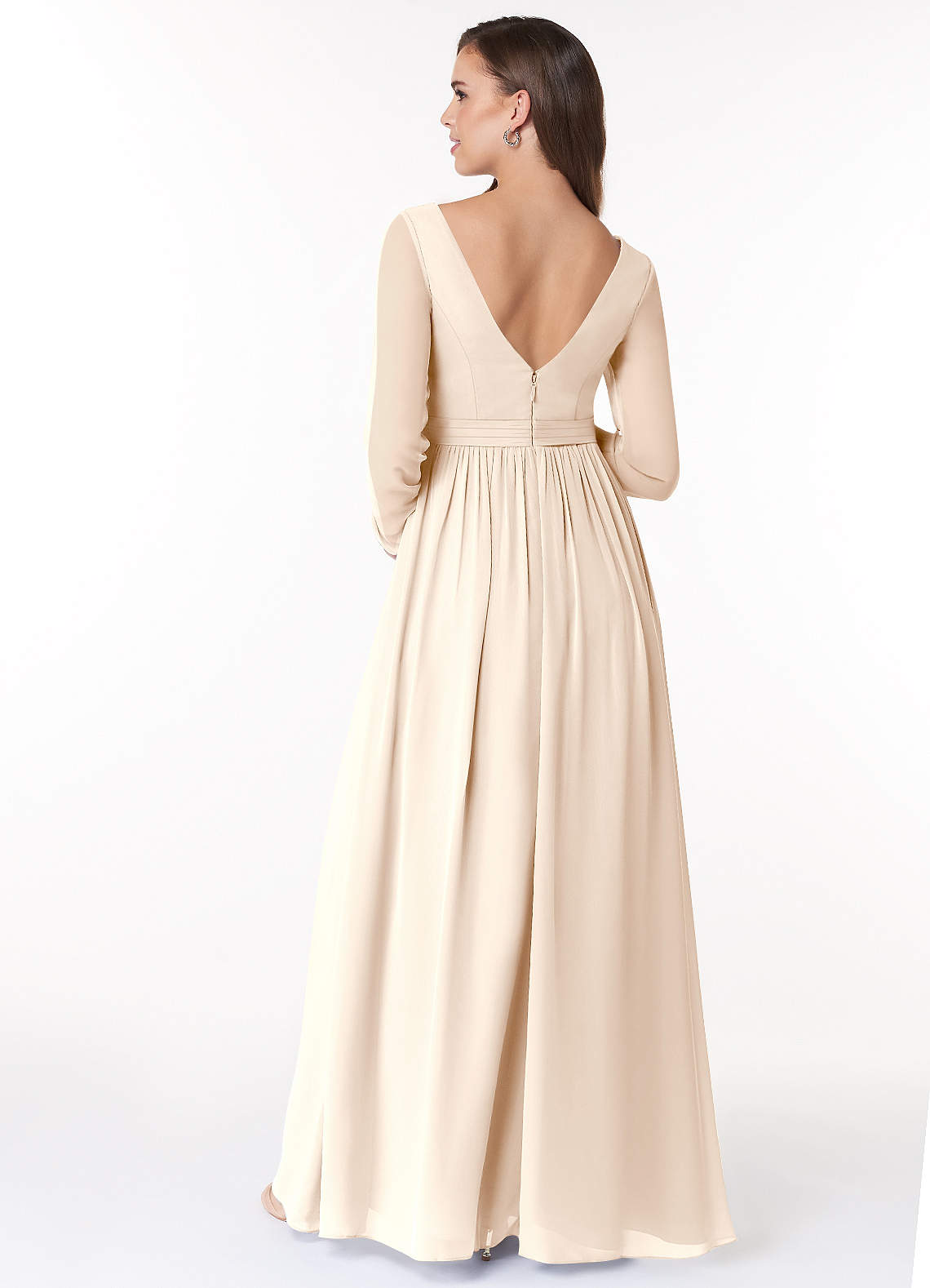 Azazie Teton At-home Try On Dresses A-Line Long Sleeve Chiffon Floor-Length Dress image1