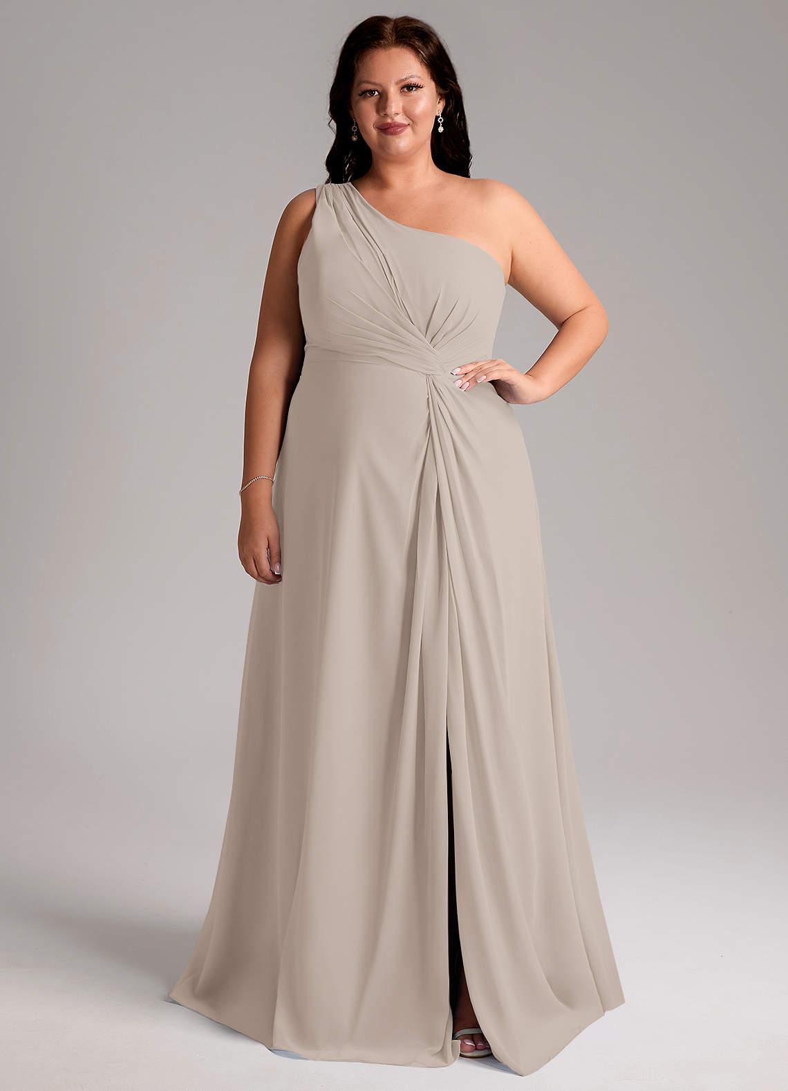 Azazie Brooke Bridesmaid Dresses Frost A-Line One Shoulder Chiffon Dress image1