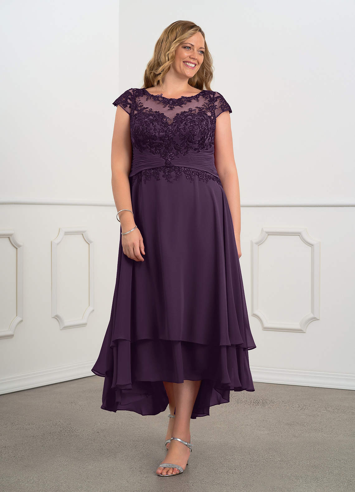 Azazie Shonda Kleider für die Brautmutter Spitze Chiffon Kleid Pflaume image1