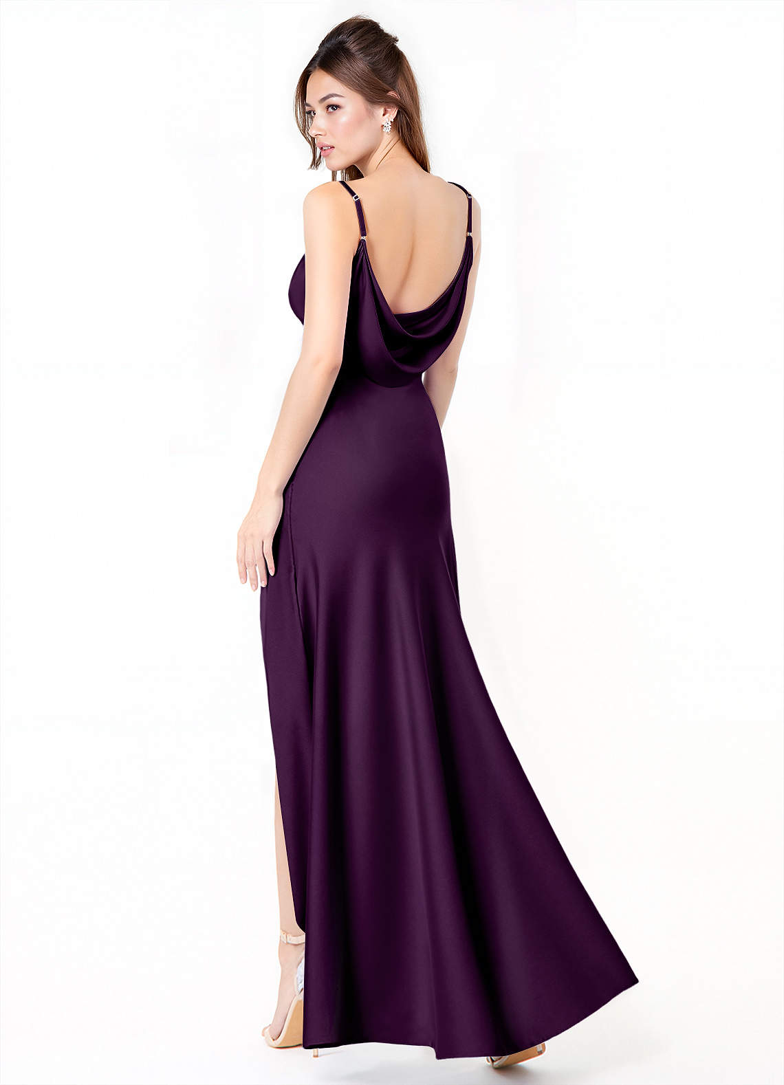 Azazie Alaija Bridesmaid Dresses Grape Mermaid Side Slit Stretch Satin Dress image1