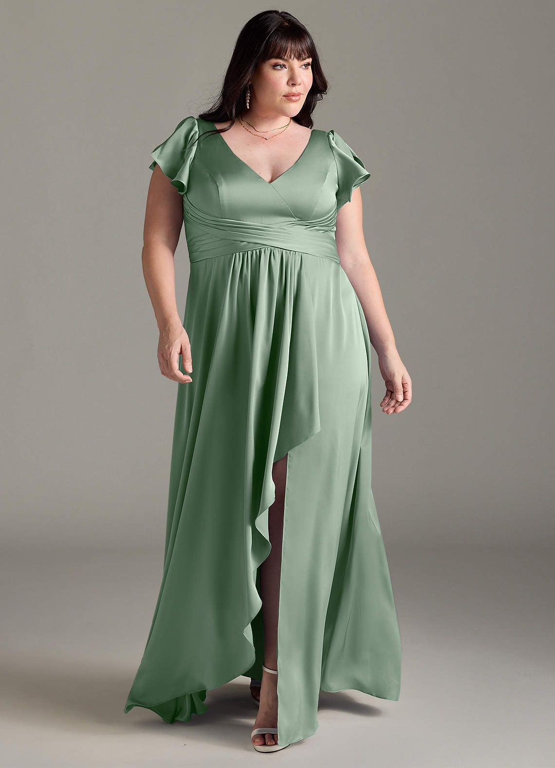Azazie Omari Bridesmaid Dresses Matcha A-Line Stretch Satin Dress image1
